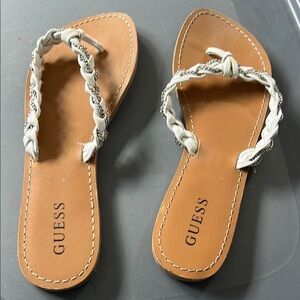 Guess White and Tan Braided Sandals